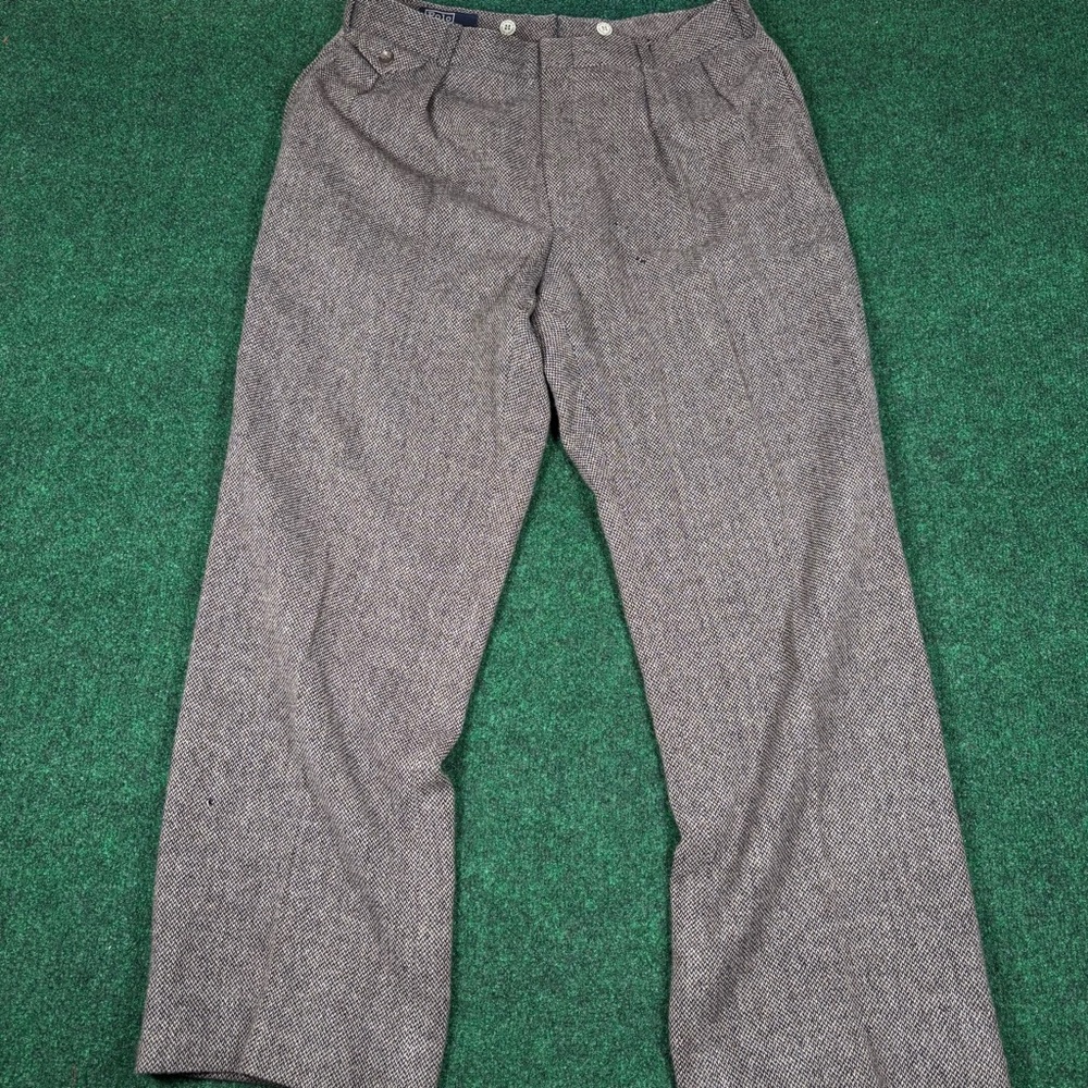 Polo Ralph Lauren Trousers Men's 34x41 Wool Tweed Herringbone Suspenders Lined